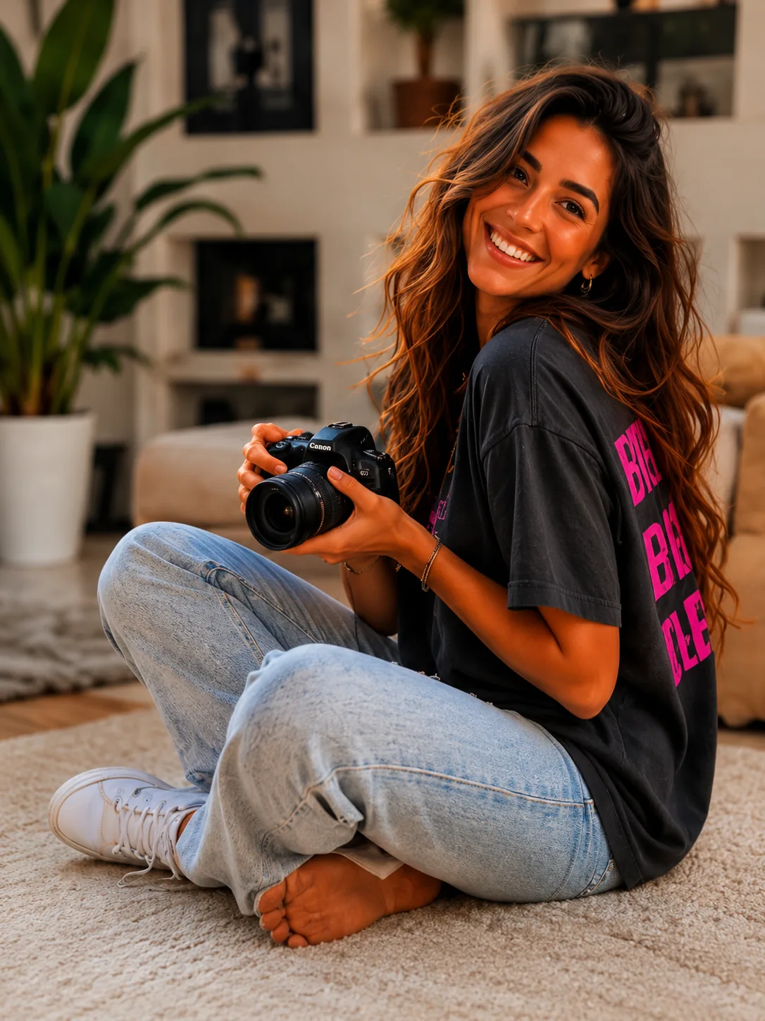 Mila ontspannen met camera